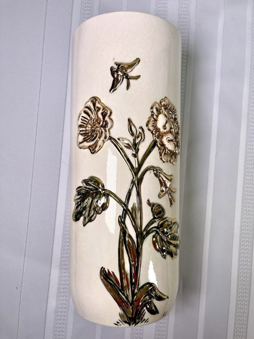 Vintage 50s Art Pottery Vase MCM Handpainted Flowers Ceramic Boho Mid Century - Picture 7 of 12